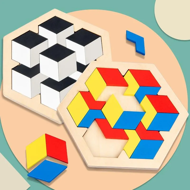 Colorful 3D Puzzle Wooden Toys High Quality Tangram Math Toys Jigsaw Game Children Preschool Imagination Educational Toy