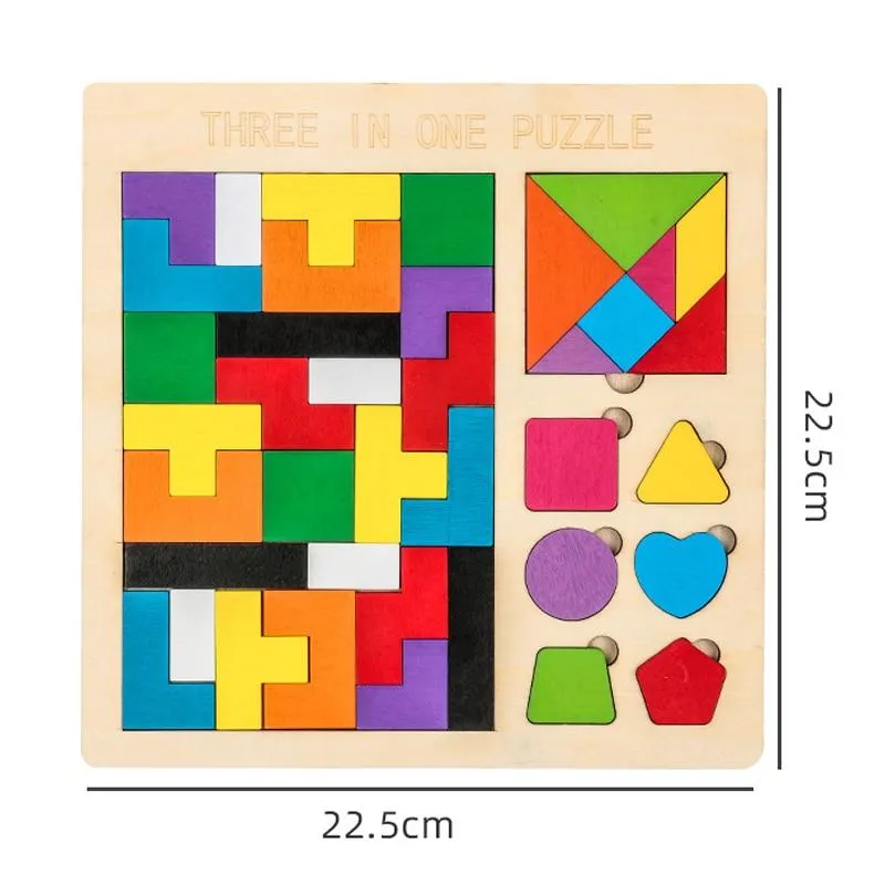 Colorful 3D Puzzle Wooden Toys High Quality Tangram Math Toys Jigsaw Game Children Preschool Imagination Educational Toy