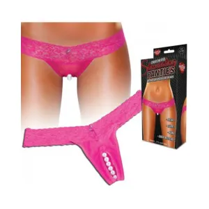 CROTCHLESS PANTIES W/PEARL BEADS HOT PINK SM