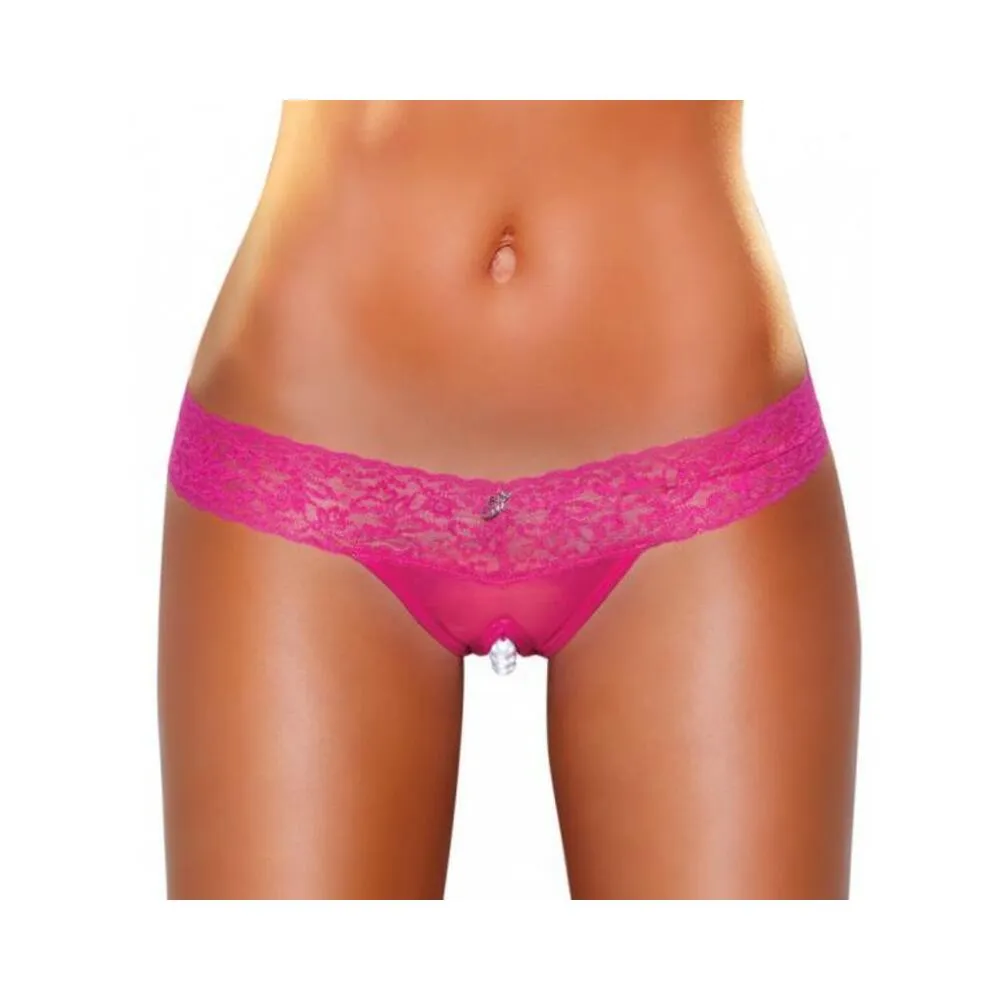 CROTCHLESS PANTIES W/PEARL BEADS HOT PINK SM