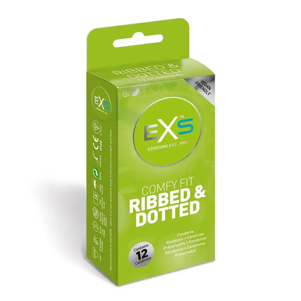 Exs Comfy Fit Ribbed and Dotted Condoms 12 Pack