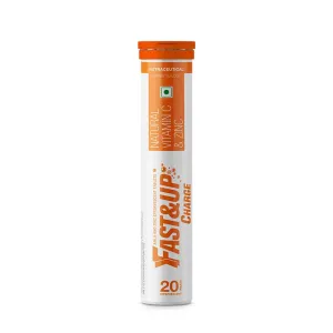 Fast&Up Charge with Natural Vitamin C and Zinc for Immune Support - 20 Effervescent Tablets - Orange Flavour