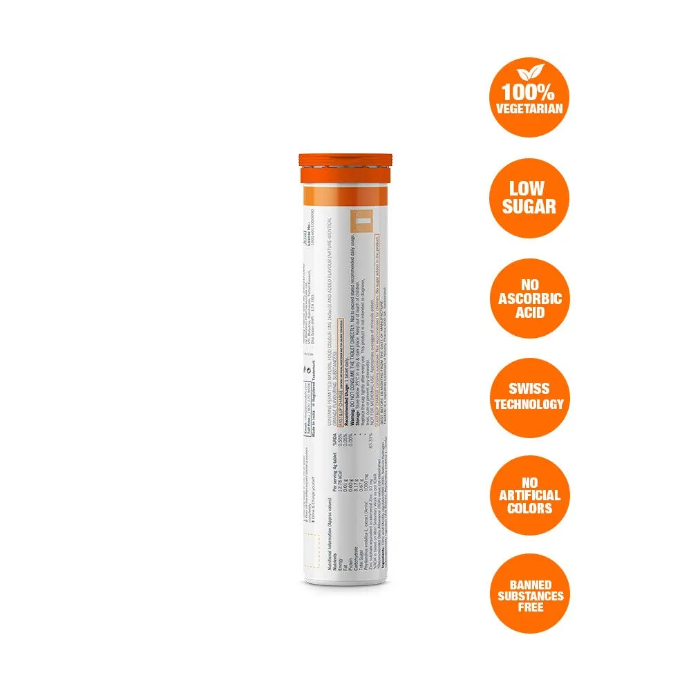 Fast&Up Charge with Natural Vitamin C and Zinc for Immune Support - 20 Effervescent Tablets - Orange Flavour