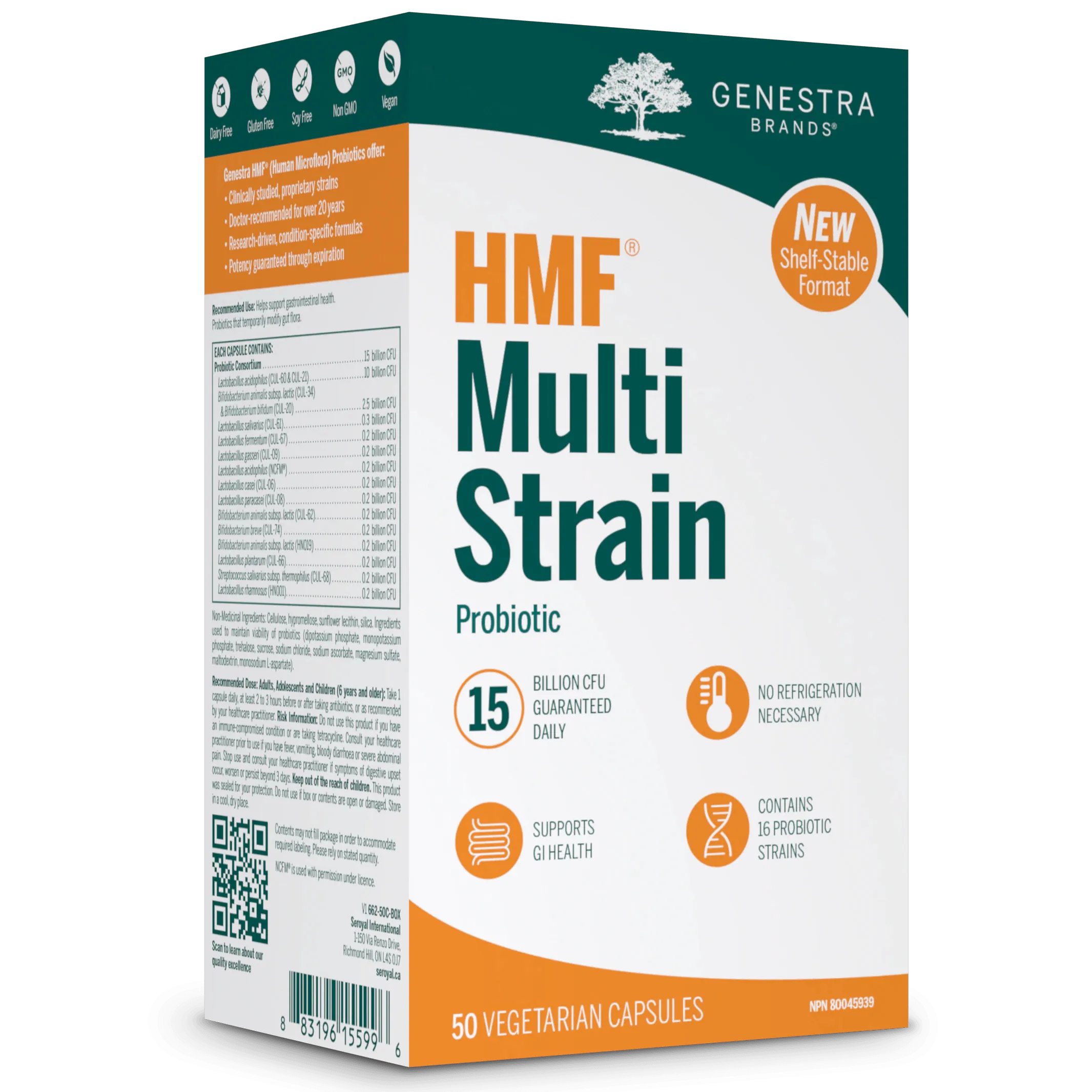 Genestra HMF Multi Strain Probiotic 15 Billion 50 Veggie Caps Shelf Stable