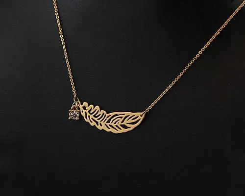 Golden Feather Crystal Necklace