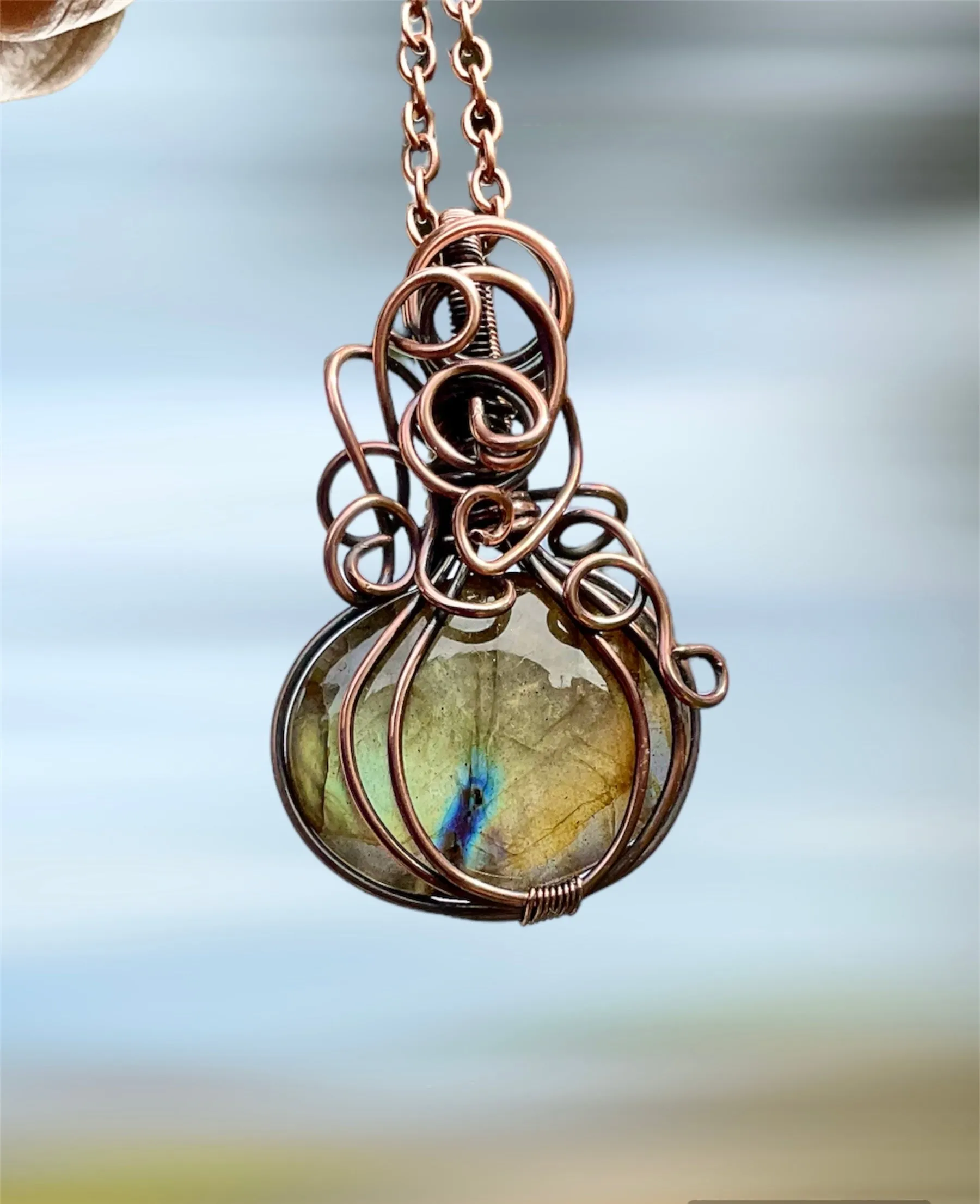 Labradorite Halloween Pumpkin Pendants