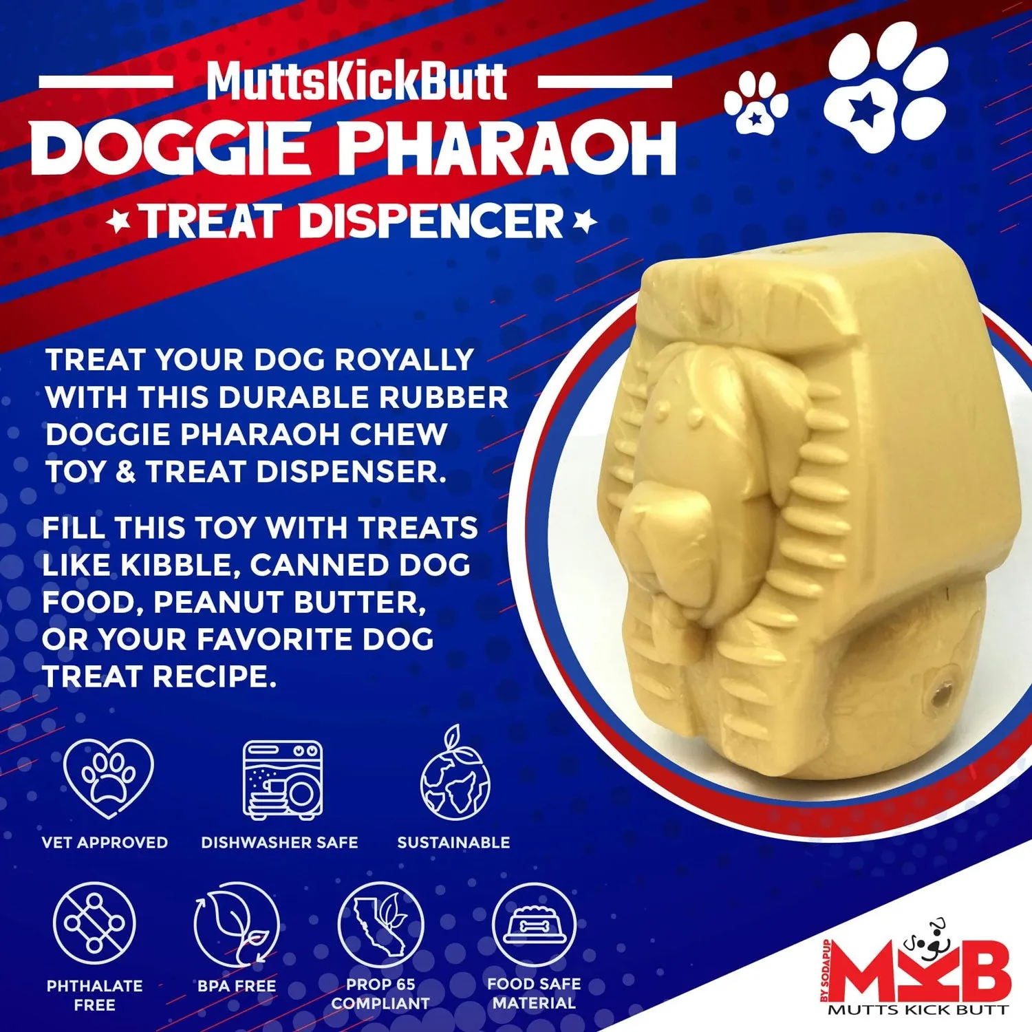 MKB Doggie Pharaoh Treat Dispenser Dog Toy