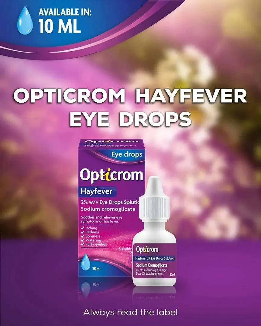 Opticrom Hayfever Allergy Eye Drops Sodium Cromoglicate - 10 ml