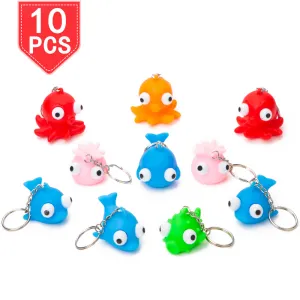 PROLOSO Squishy Fidget Toys Cartoon Key Rings Big Eye Keychains Stress Relief 10 Pcs