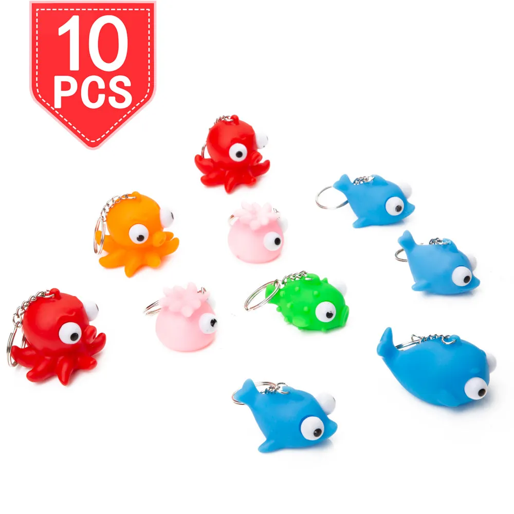 PROLOSO Squishy Fidget Toys Cartoon Key Rings Big Eye Keychains Stress Relief 10 Pcs