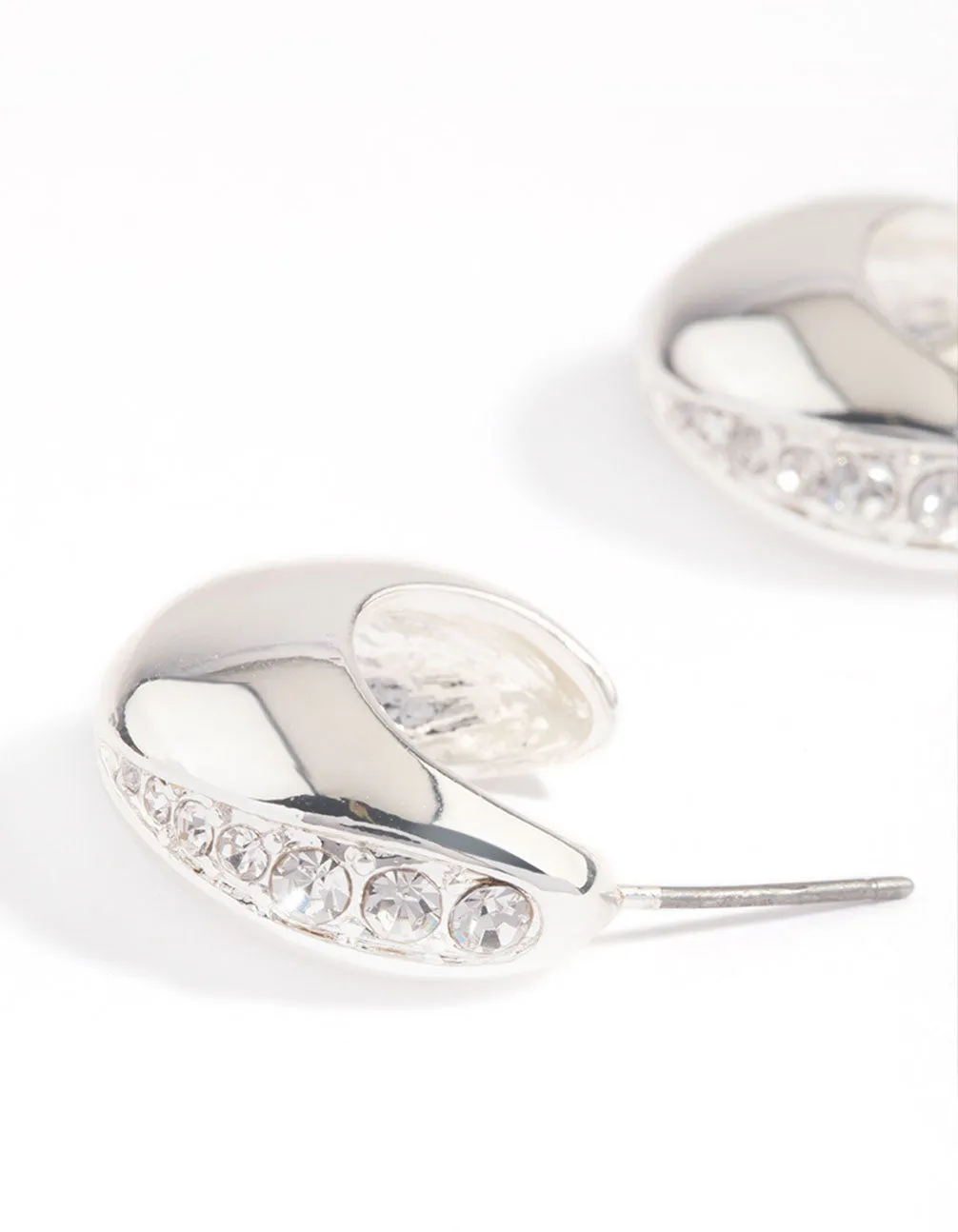 Silver Plated Diamante Wide Hoop Earrings