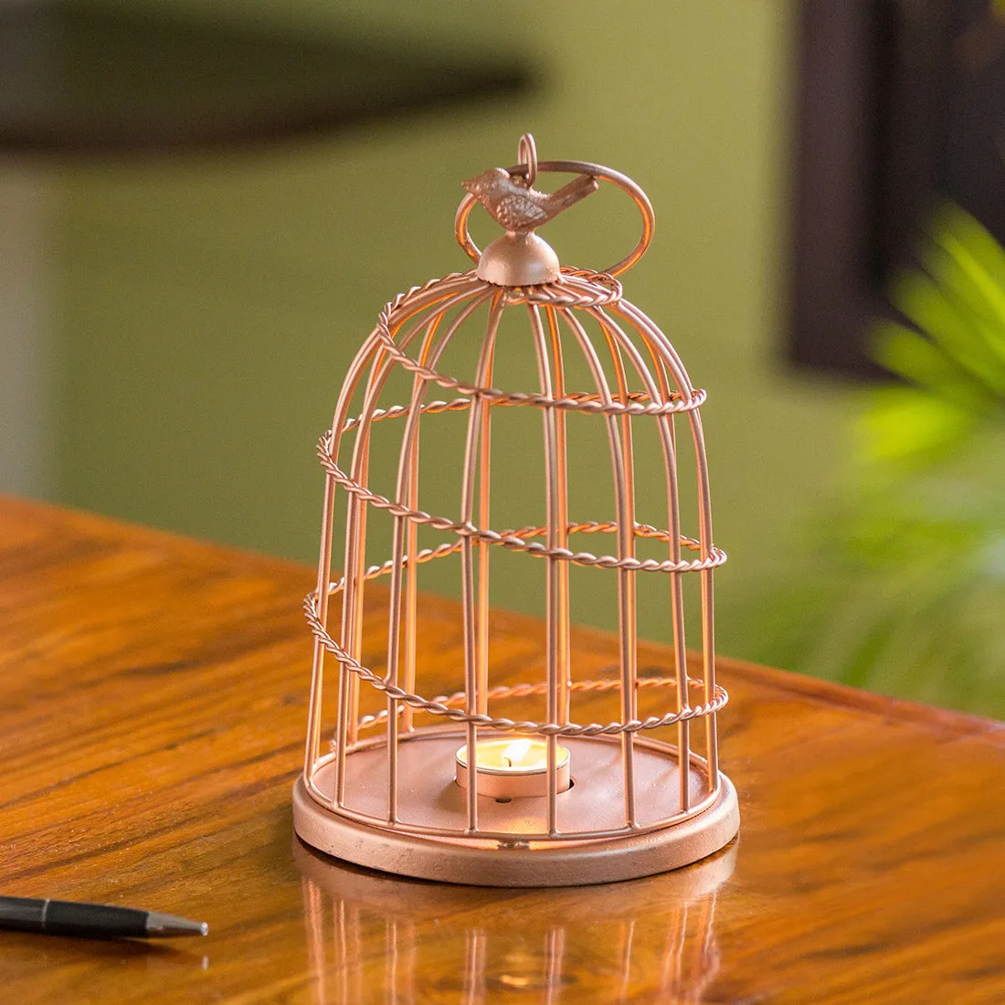 The Bird Wired Go-Round' Handwired Hanging & Table Tea-Light Holder In Iron (22.9 cm | Copper Finish)