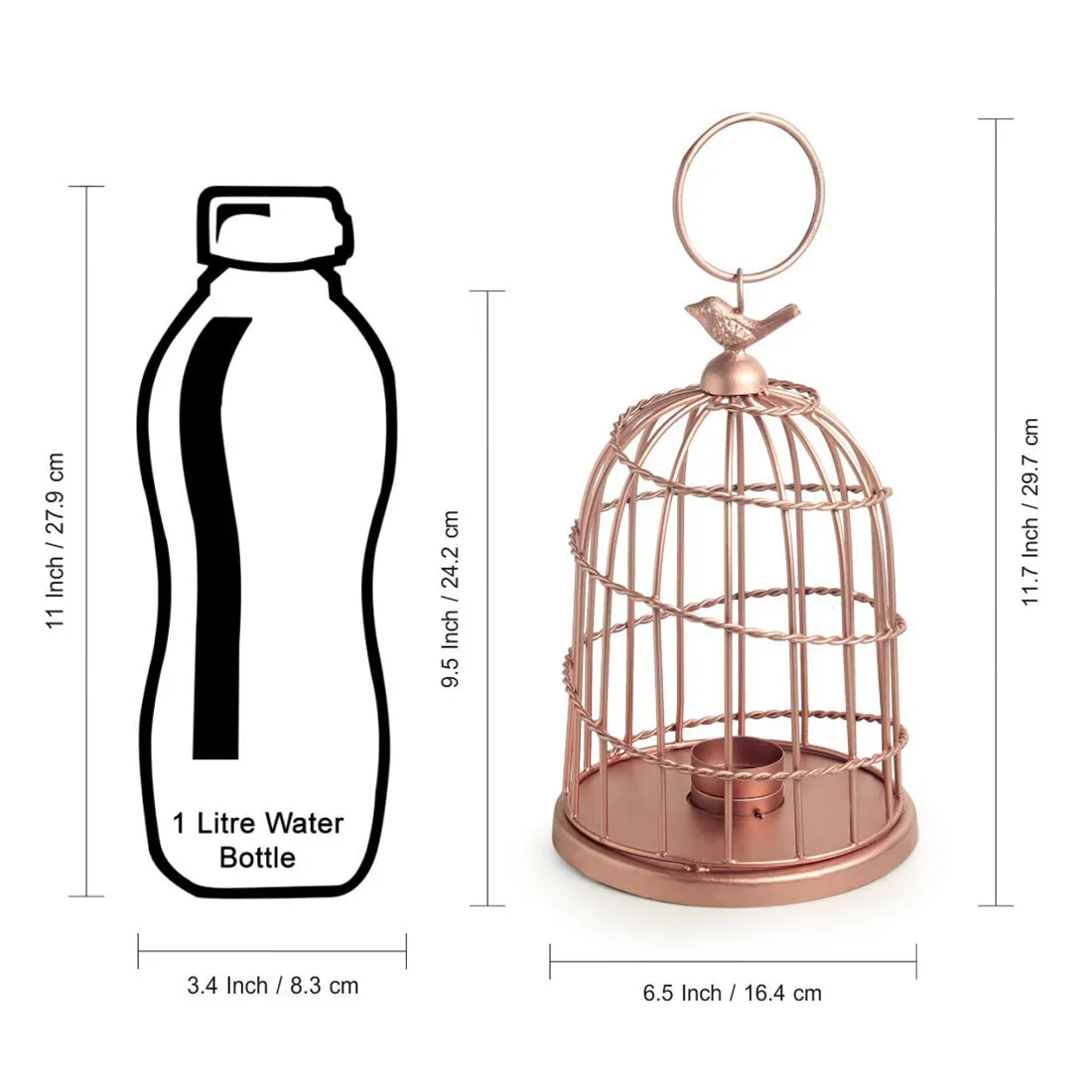 The Bird Wired Go-Round' Handwired Hanging & Table Tea-Light Holder In Iron (22.9 cm | Copper Finish)