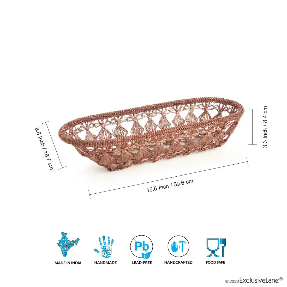 'The Knotted Mesh' Handwoven Fruit Basket In Iron (Copper Finish)