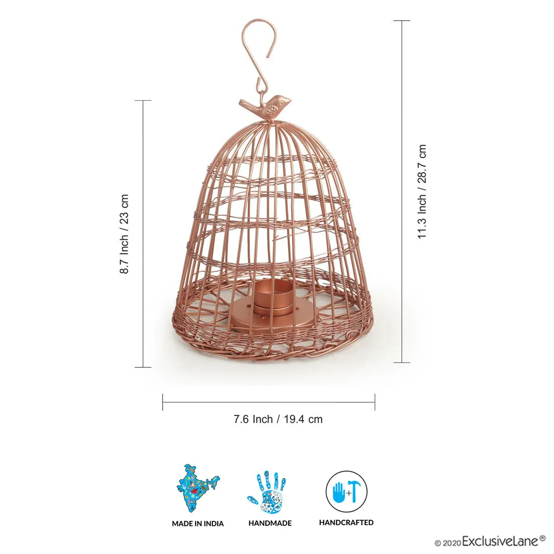 The Wired Conicals' Handwired Hanging & Table Tea-Light Holder In Iron (22.9 cm | Copper Finish)