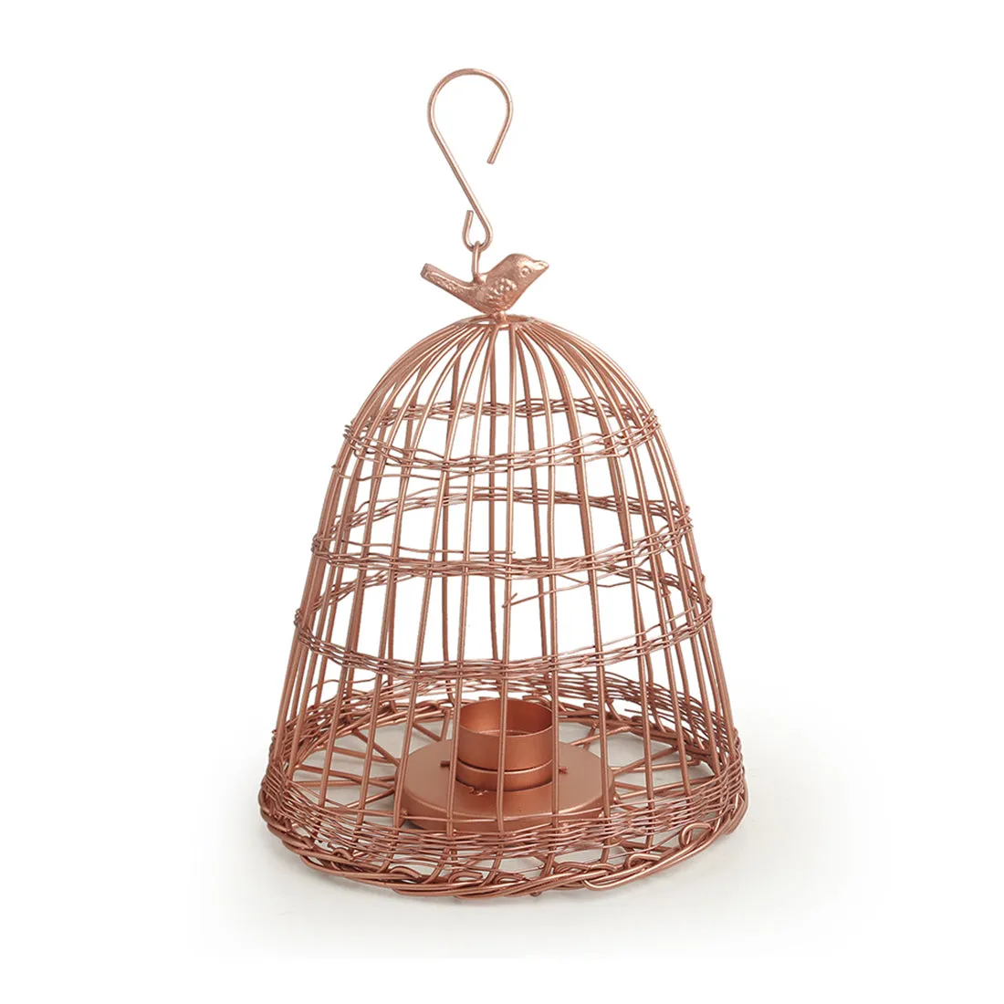 The Wired Conicals' Handwired Hanging & Table Tea-Light Holder In Iron (22.9 cm | Copper Finish)