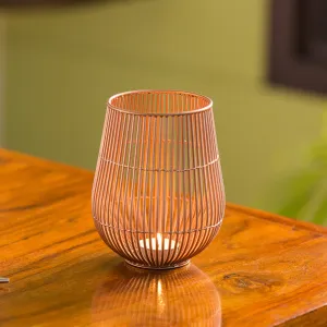 The Wired Tulip' Handwired Table Tea-Light Holder In Iron (15.2 cm | Copper Finish)