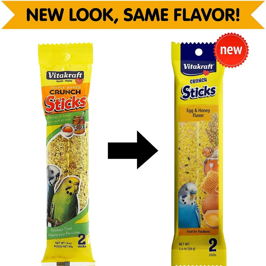 Vitakraft Crunch Sticks Egg & Honey Flavor Treats for Parakeets, 2 Sitcks