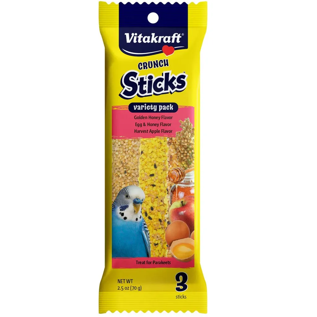 Vitakraft Crunch Sticks Honey, Egg & Apple Variety Pack Treats for Parakeets, 3 Sitcks